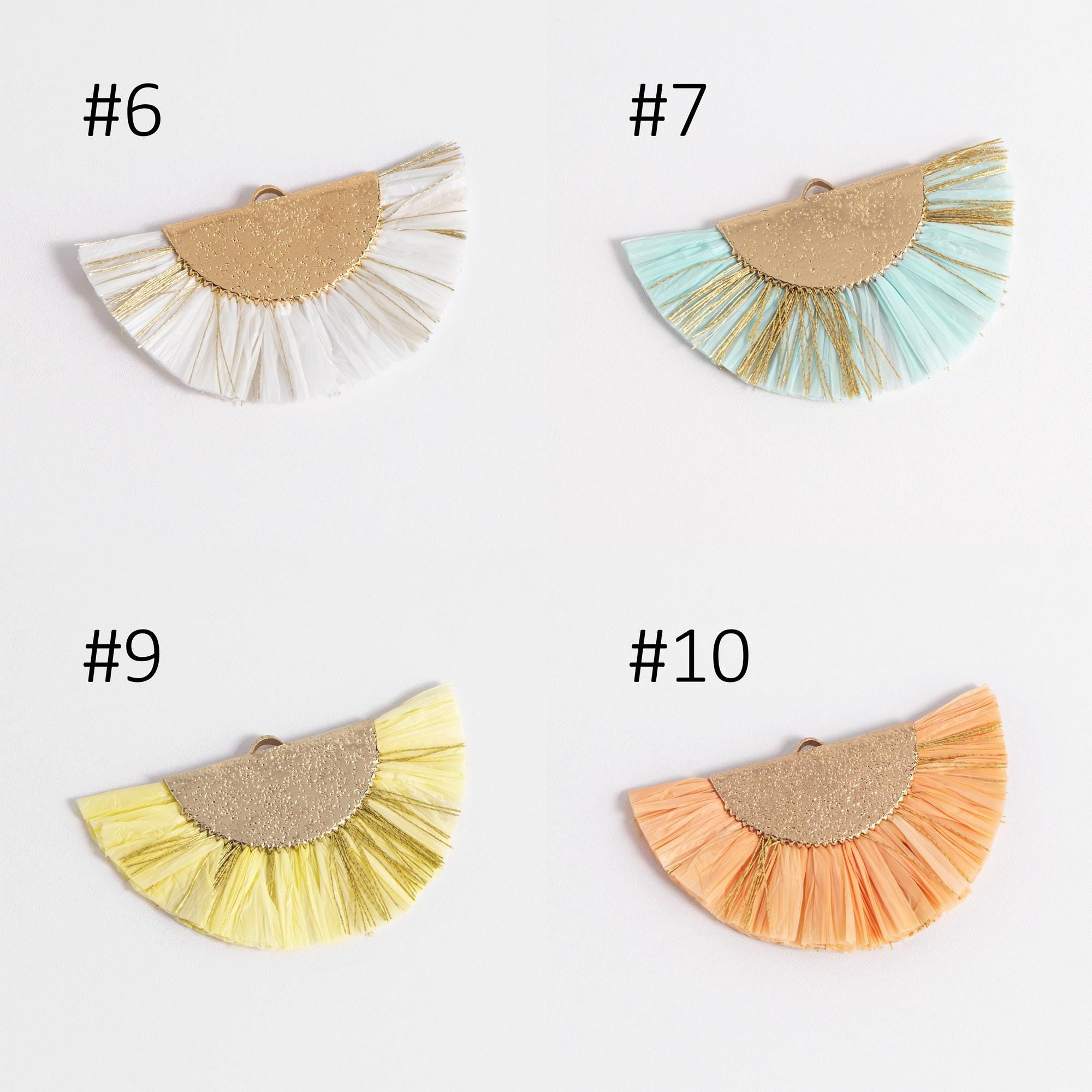 10pcs Fan Tassel Pendants 46x28mm, Raffia Tassel Charms for Earrings (FB-016)